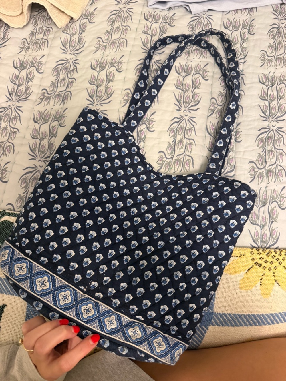 Vera Bradley Blue Patterned Quilted Tote Bag